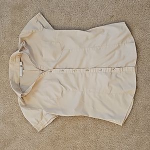 NEW YORK & COMPANY BLOUSE SMALL TAN SHORT SLEEVE